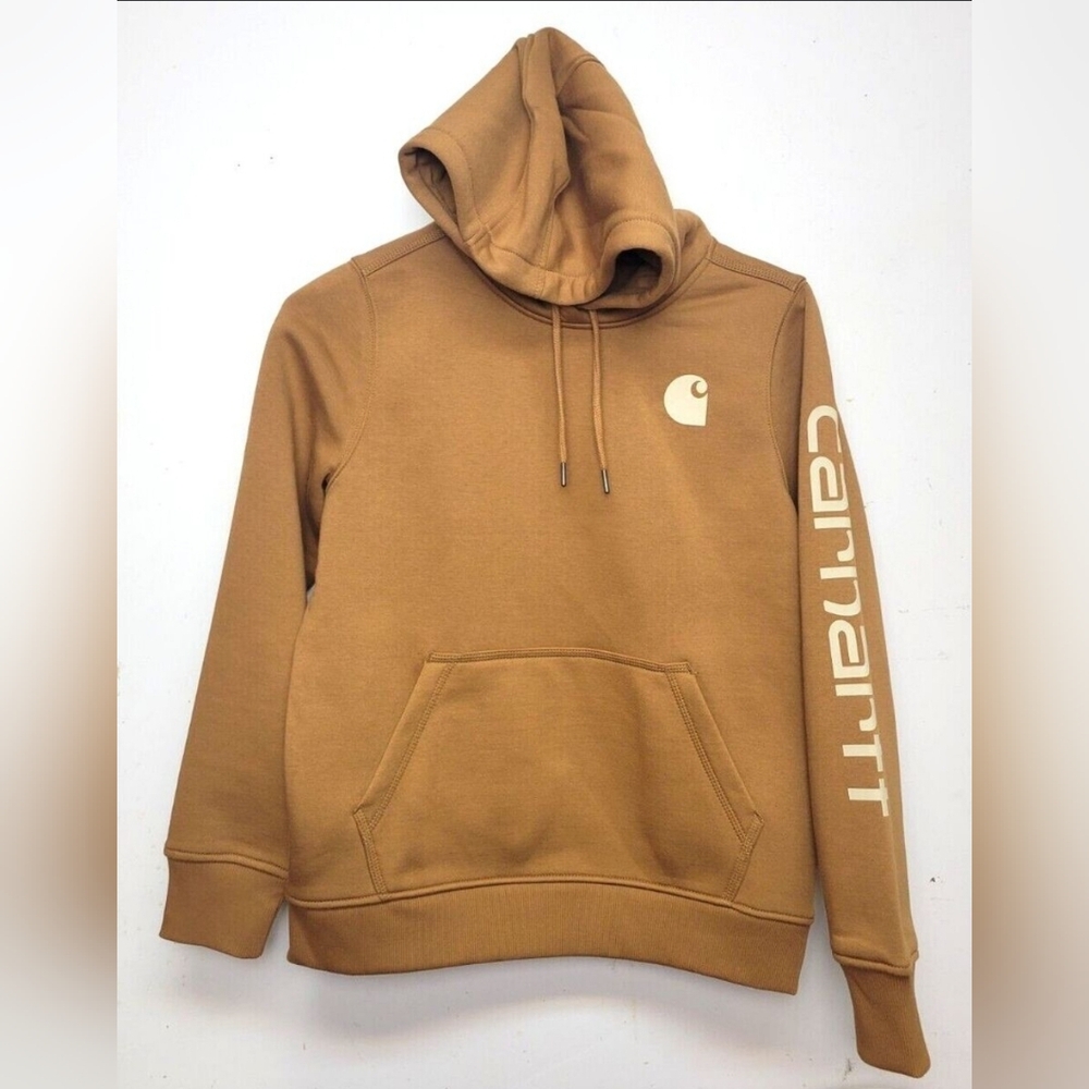 NEW Carhartt Brown Clarksburg Relaxed Fit Logo Sleeve Hoodie Sweatshirt NWT